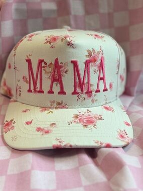 Floral 'MAMA' Pink & Cream Trucker Hat